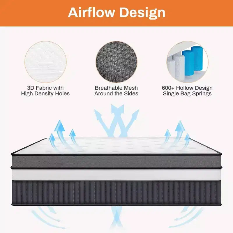 Matelas King, Matelas en mousse à mémoire de forme 14 po, Matelas en boîte, Fermeté moyenne, Soulagement de la pression zoné, Mousses certifiées sûres, Matelas respirant et rafraîchissant