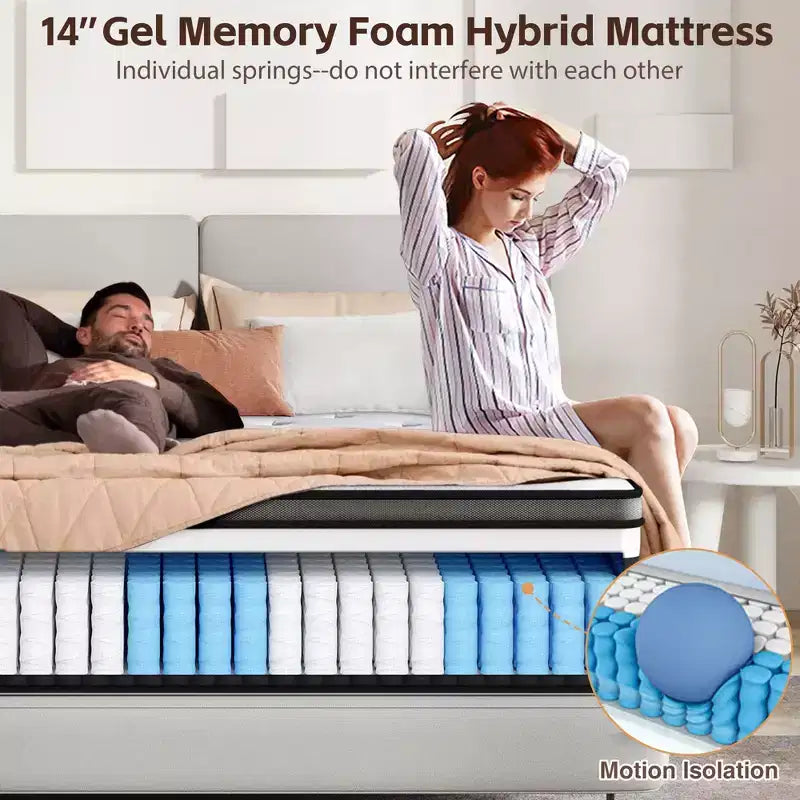 Matelas King, Matelas en mousse à mémoire de forme 14 po, Matelas en boîte, Fermeté moyenne, Soulagement de la pression zoné, Mousses certifiées sûres, Matelas respirant et rafraîchissant